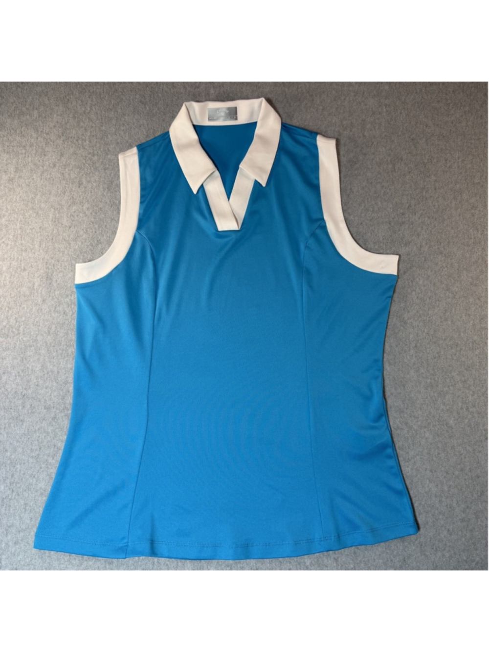 Callaway Polo Tank Top Womens Large Blue White Sleeveless Athletic Golf Shirt